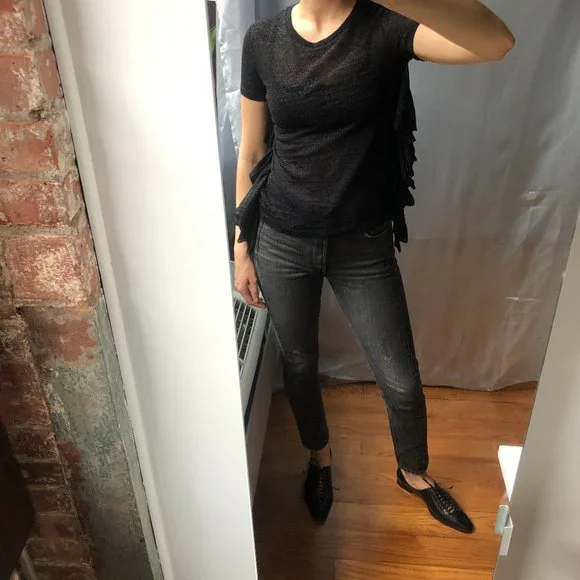 MM6 Maison Margiela black sheer side ruffle top